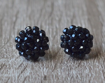 Black stud earrings, stud earrings, black earrings, round studs, cluster earrings, black studs, simple earrings,
