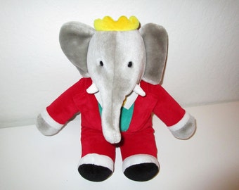 Babar Plush Stuffed Animal - Elephant Plush Toy by Gund - Vintage 1980's - Excellent Condition!