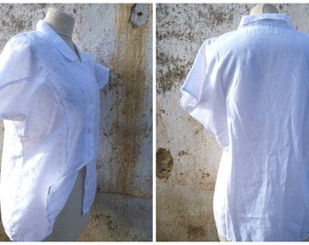 Vintage 1980/80s white cotton embroidered eyelet blouse size L
