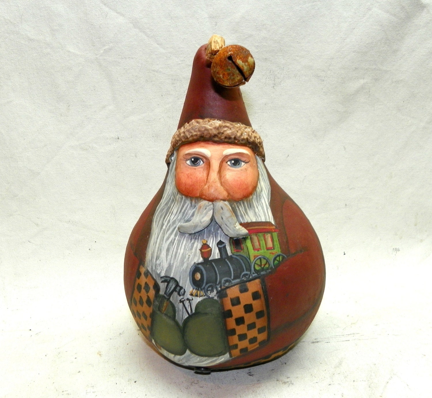 Santa Gourd Clay Sculpted Santa Gourd Hand Painted Toy Maker