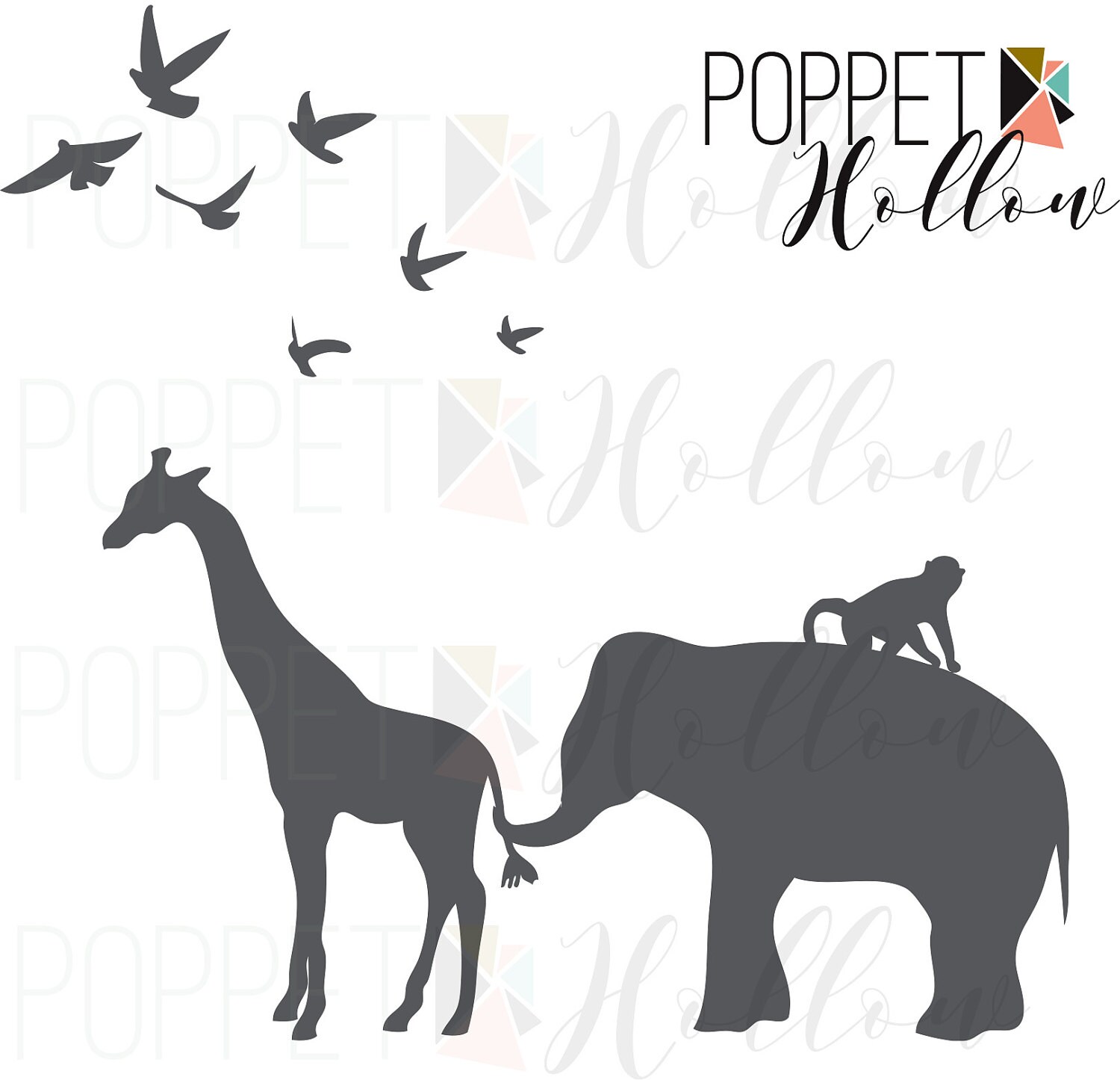 Elephant Giraffe Wall Decal Vinyl Elephant Birds Monkey