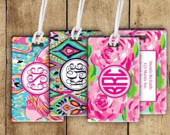 Monogram Lilly Inspired Luggage Tags, Preppy Monogram Luggage Tag, Heavy duty double-sided bag tag, personalized luggage tag