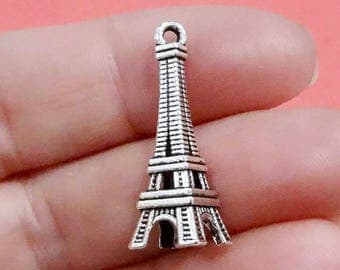10, Eiffel Tower Charms (3D) 28x10mm Hole: 1-1.5mm