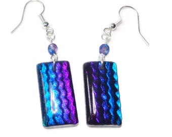 Purple Blue Dichroic Earrings- polymer clay jewelry- Resin earrings- Crystal Earrings- Ready to Ship- Gifts for Her Birthday