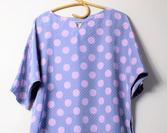 80's dot blouse // pink grey batwing top