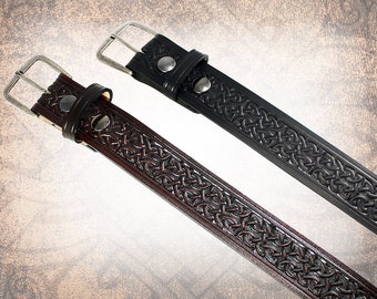 Celtic Knot Belt - Russet - Leather Belt, Brown Leather Belt, Celtic Leather Belt, Mens Leather Belt, Women's Leather Belt, Embossed Belt