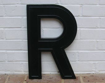 Huge Vintage Letter R Sign Vintage Marquee Letter R Hard Black Plastic R Sign 17 Inches Tall