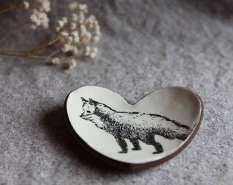 Heart Dish in Stoneware with Fox
