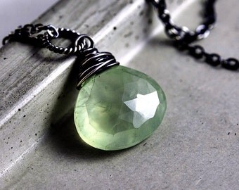 Rivendell Necklace, Prehnite Pendant, Prehnite Necklace, Wire Wrapped, Pastel, Mint Green, Sterling Silver, PoleStar