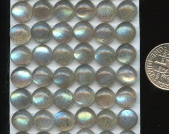 LABRADORITE AA grade 8mm Round Cabochon pairs - Translucent pale gray Madagascar stone.