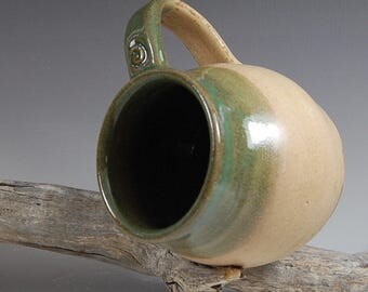Pottery Mug Bamboo With Olive Green Celedon Glaze, Serving, Handmade Cup Tea Coffee