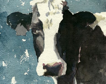 Cow painting Cow art Cow PRINT 8.5 X 11 paper size Cow watercolor Holstein cow painting watercolor painting black and white cow painting