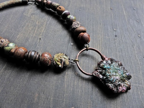 Dark chunky rustic necklace with electroformed stalactite by fancifuldevices - “Uncle of Time”