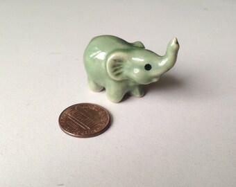 Miniature Elephant, ceramic elephant, ceramic animal, miniature animal, green elephant, mini, little, tiny, elephant figure