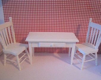 Dollhouse Miniature chairs set, SALE dollhouse chairs, white set of chairs, twelfth scale, table and chairs, a dollhouse miniature