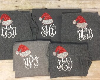 Personalized Santa hat shirt, personalized Christmas shirt, initial Christmas shirt