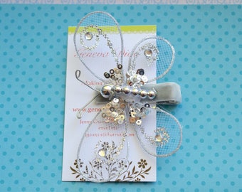 Glitz and Glam....Silver Sequined Butterfly Hairclip