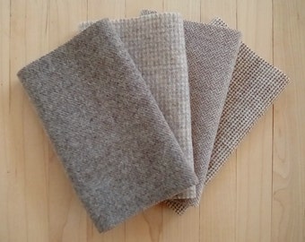 Hand Felted Wool, RIVER ROCK, Soft Grayish Tan Textures, Four 6.5" x 16" pieces for Rug Hooking, Applique and Crafts