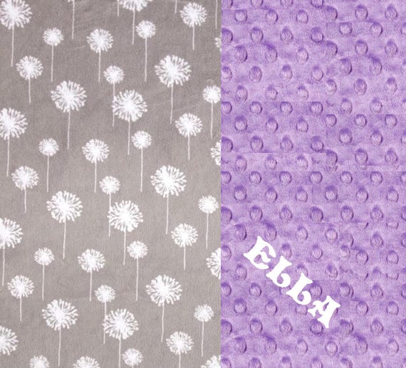 Gray Purple Flowers /Toddler Blanket // 48 x 60 Minky Blanket Girl, Personalized Baby Blanket - Toddler Lap Size // Dandelion Blanket