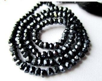 SALE Mystic Black Spinel faceted rondelle- 3.5mm- 7 inch