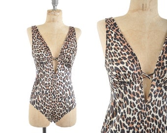 60s leopard print bodysuit / Vanity Fair sheer 1960s animal print body suit .. xs