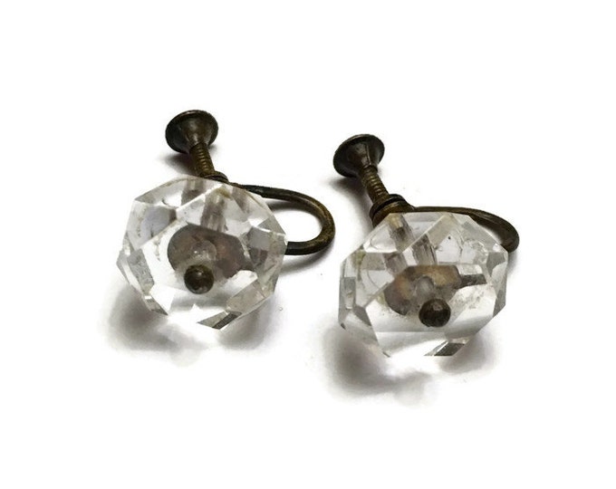 Art Deco Faceted Crystal Earrings Screw Back Vintage