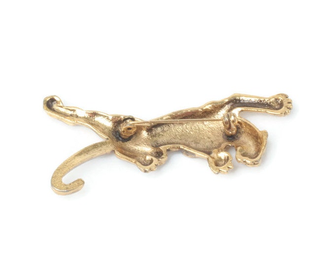 Panther Brooch Rhinestone Tail Gold Tone Vintage Figural Big Cat