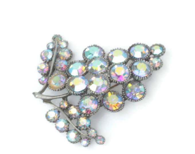 AB Rhinestone Brooch Foliate BSK Designer Vintage Bling