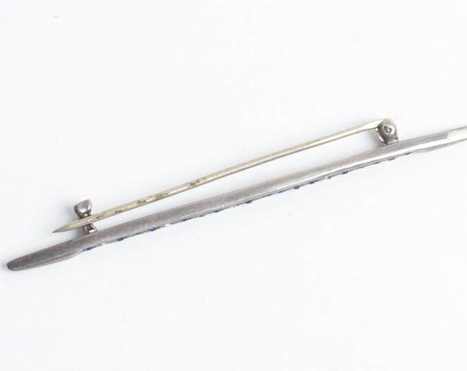 Antique Sterling Bar Pin Blue and Clear Paste Stones Signed ALLCO