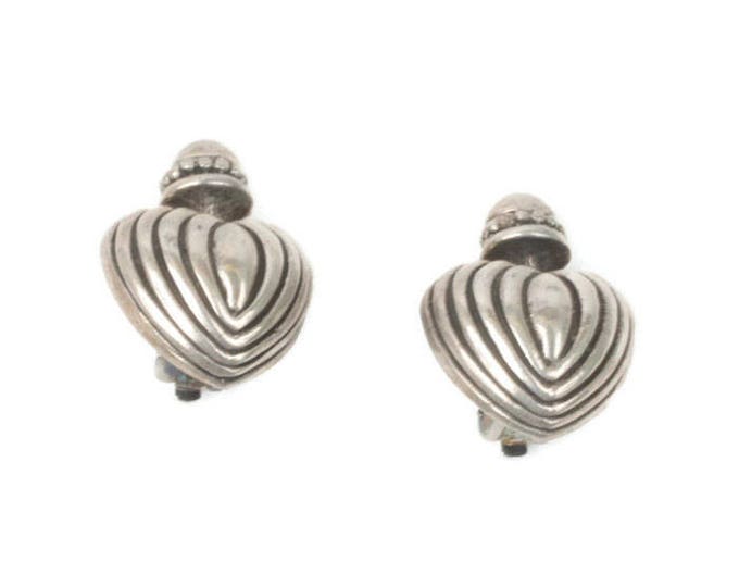 Chunky Heart Earrings Sterling Silver Dimensional Clip On Vintage