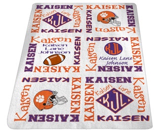 Personalized Football Baby Blanket Custom Baby Blanket Baby Name Blanket Clemson Baby Boy or Girl 30x40 inches