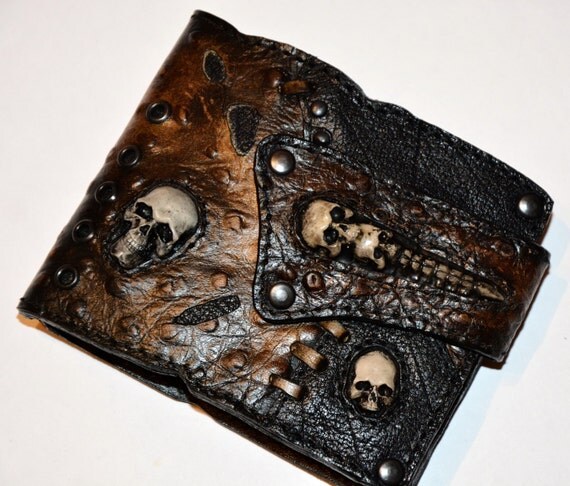 Men&#39;s Leather wallet Wallet Custom Skull wallet by FamilySkiners