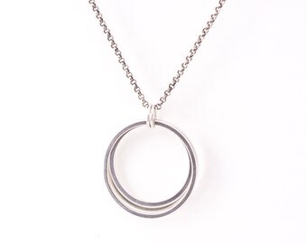 Three organically shaped sterling silver circle minimalist pendant on a rolo chain - "Cercle Necklace"