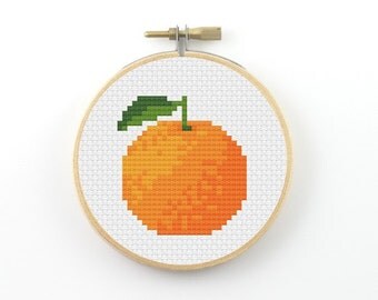 Orange Cross Stitch pattern, orange pattern, food patterns, fruit patterns, counted cross stitch, instant PDF download, kitchen decor