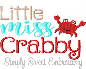 Little Miss June Crab Applique Embroidery
