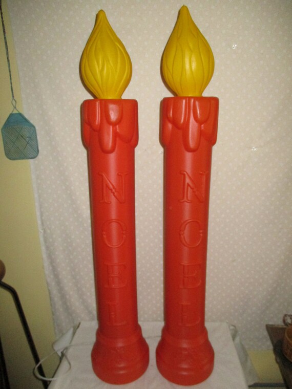 Christmas Candles Blow Mold Pair Set of 2 Two Noel