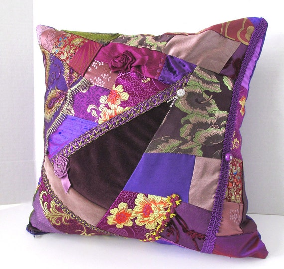Items similar to Purple Crazy Quilt Pillow Cover on Etsy