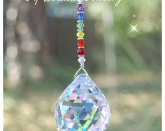 Rainbow Prism Crystal Suncatcher, Swarovski Rearview Mirror Car Charm, Window Decoration, Fan Pull, Light Pull, 10 Prism Colors