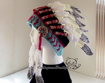 Indian Headdress, 3 sizes Child-Adult, INSTANT DOWNLOAD Crochet Pattern