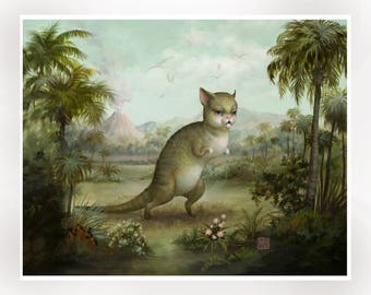 The Dinokitty-Rex Signed 11x14 pop surrealism Fine Art Print by Mab Graves -unframed