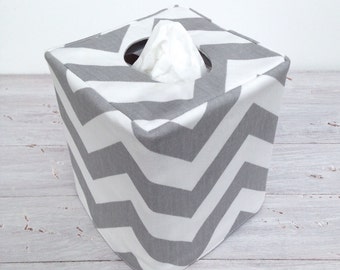 Gray Chevron reversible tissue box cover
