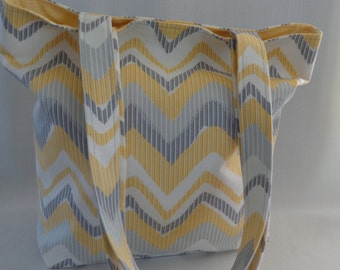 Yellow Grey Chevron, Medium Tote, Small Diaper BAG, Spring Summer Shoulder Purse, Work Purse