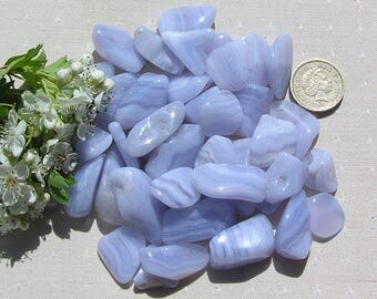 10 Blue Lace Agate Crystal Tumblestones, Blue Crystals, Crystal Collection, Meditation Stone, Gemini, Chakra Crystals, Peace Crystals