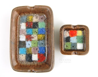 2 Bitossi Raymor Italian Fritte Colorate Fused Glass Ashtrays Mid Century Modern
