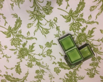 Handmade cotton print square tablecloth, 58 inch, green white large floral print, overlay, kitchen cloth, patio cloth