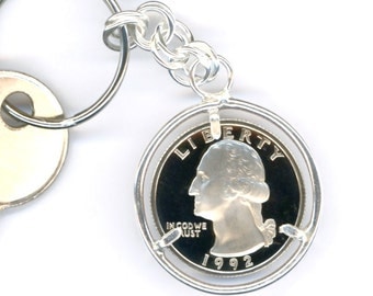 25th Anniversary Gift 25th Birthday Gift 1992 Quarter Silver Keychain Money Keychain 1992 Quarter Keychain