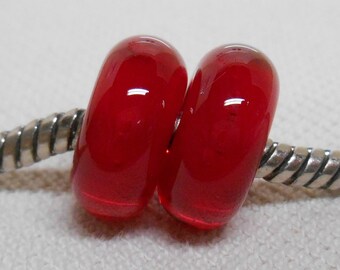 SRA Handmade Lampwork Bead Pair Charm Bracelet Beads Transparent Red