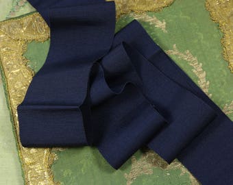 1 yard+ Antique silk faille grosgrain ribbon 2 1/8" wide navy blue ribbonwork millinery hat trim gorgeous shade sturdy lush french dolls