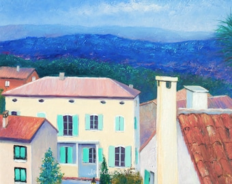 Cabries Provence, Aix-en-Provence, France painting, framed oil painting, Villa in Provence landscape art, Etsy Art, Jan Matson