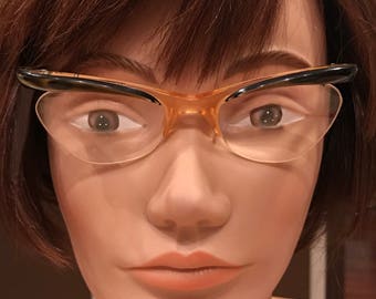 1950's Ladies True Horn Rim Eyeglasses Cat Eye Glasses Birch